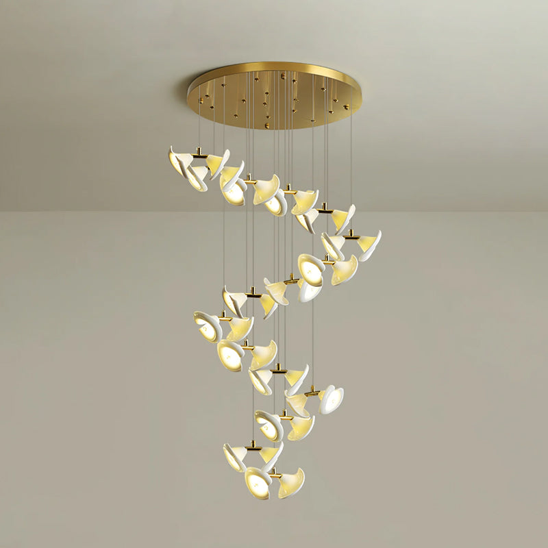 Lámpara Colgante Moderna de Diseño Floral en Oro y Cerámica Blanca, Personalizable de 14 a 128 Luces, Ideal para Interior 15