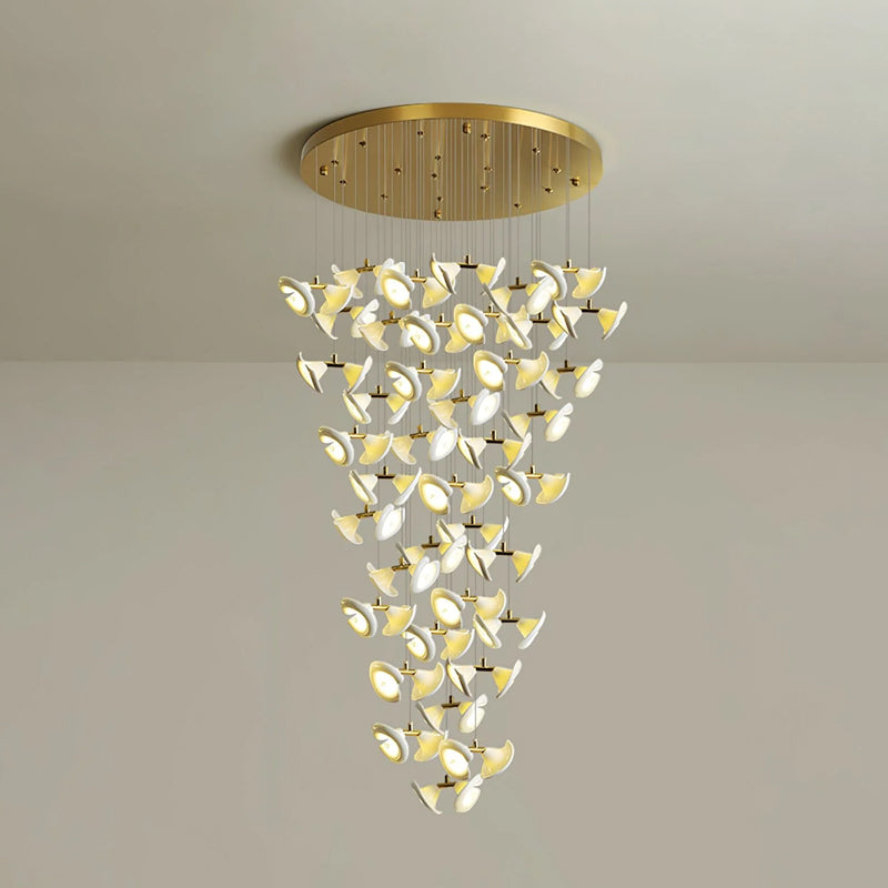 Lámpara Colgante Moderna de Diseño Floral en Oro y Cerámica Blanca, Personalizable de 14 a 128 Luces, Ideal para Interior 17