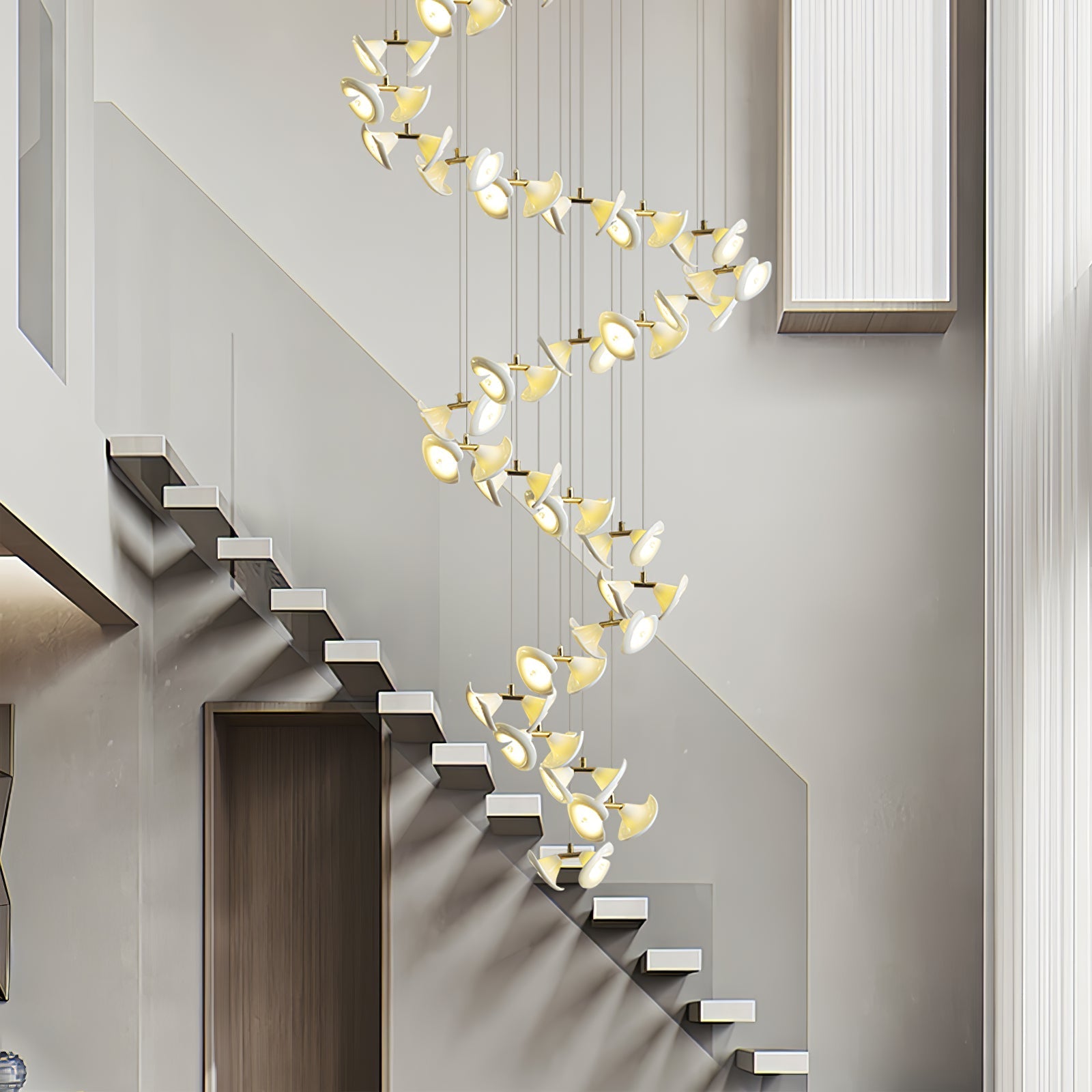 Lámpara Colgante Moderna de Diseño Floral en Oro y Cerámica Blanca, Personalizable de 14 a 128 Luces, Ideal para Interior 5