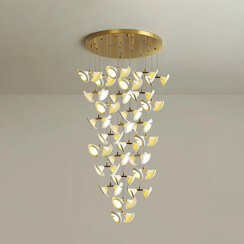 Lámpara Colgante Moderna de Diseño Floral en Oro y Cerámica Blanca, Personalizable de 14 a 128 Luces, Ideal para Interior 9