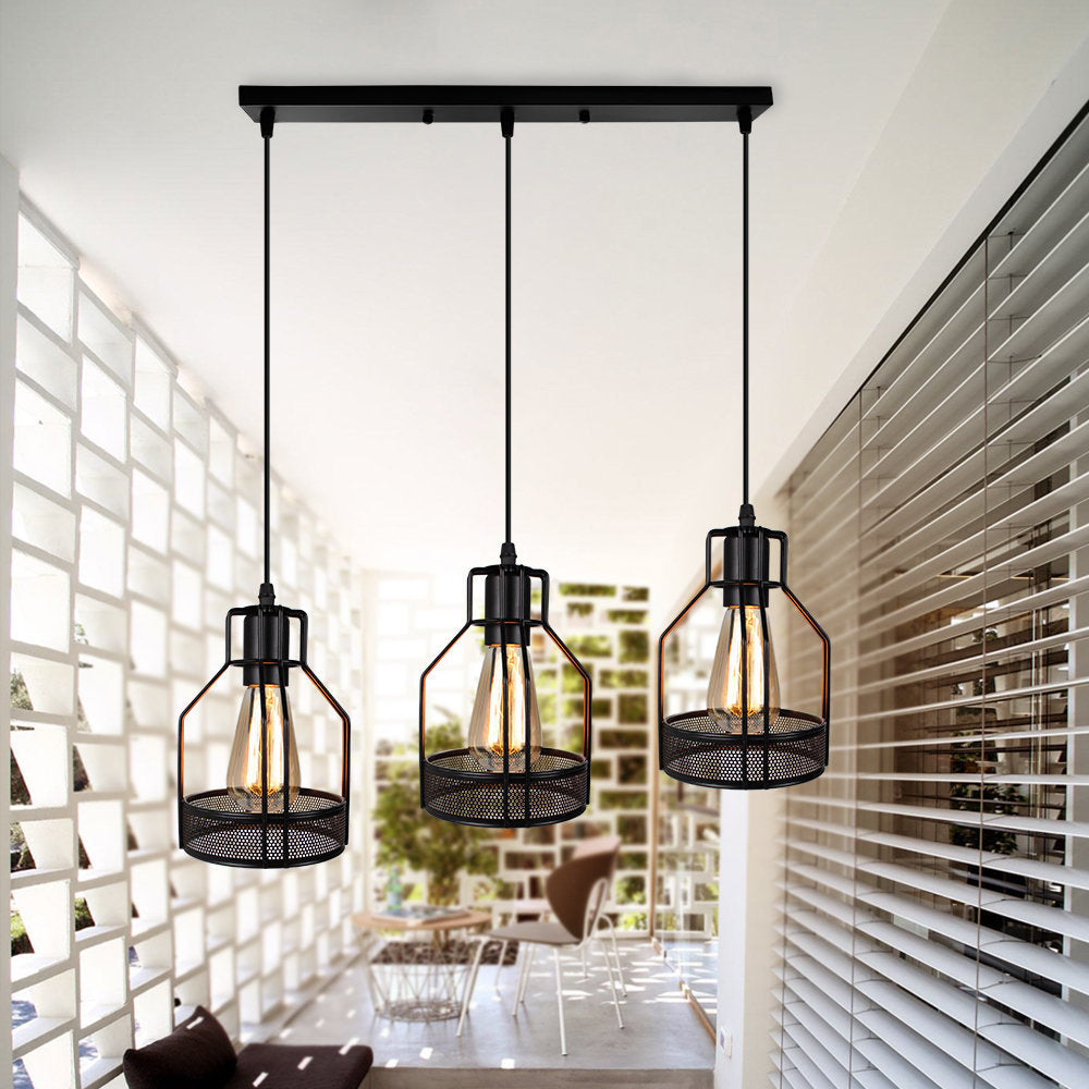 Lámpara Colgante Vintage de Hierro Negro con Múltiples Bombillas para Comedor 7