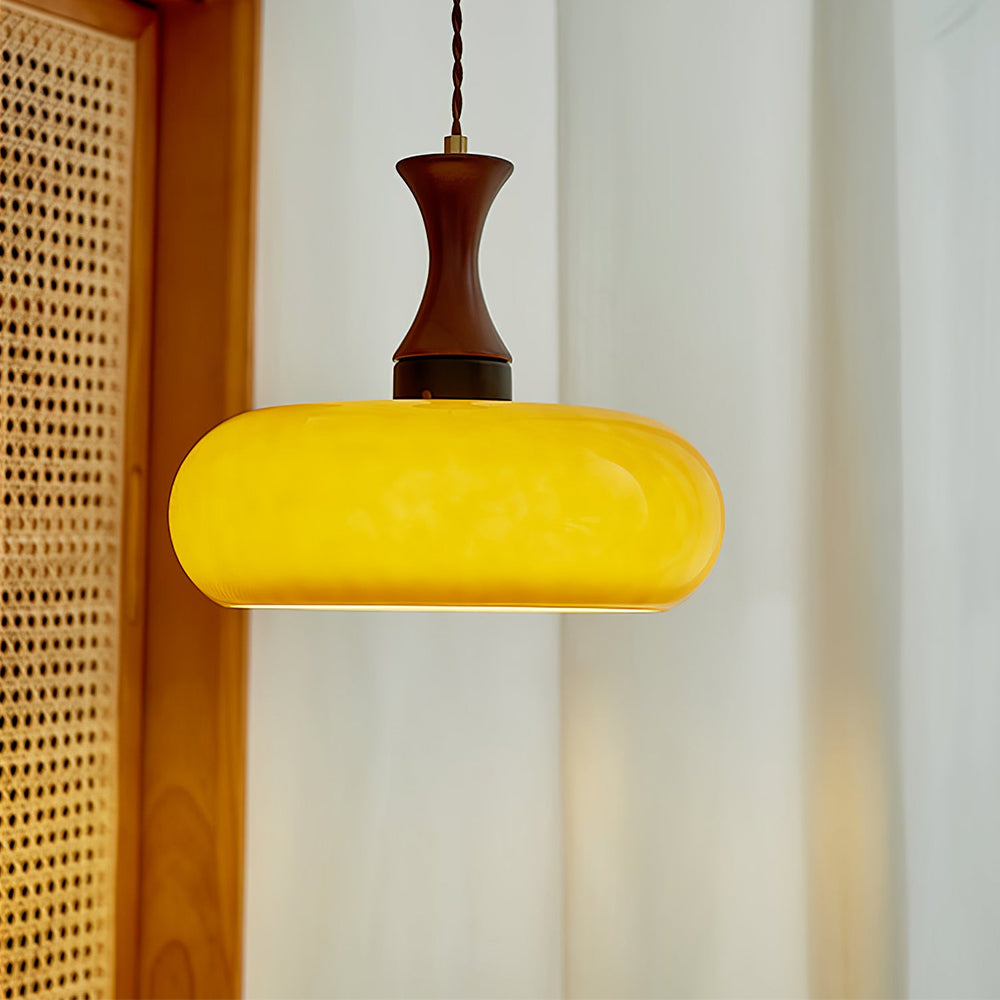 Lámpara Colgante de Madera Amarilla con Diseño Dome – Iluminación Elegante para Cocina y Salón 1
