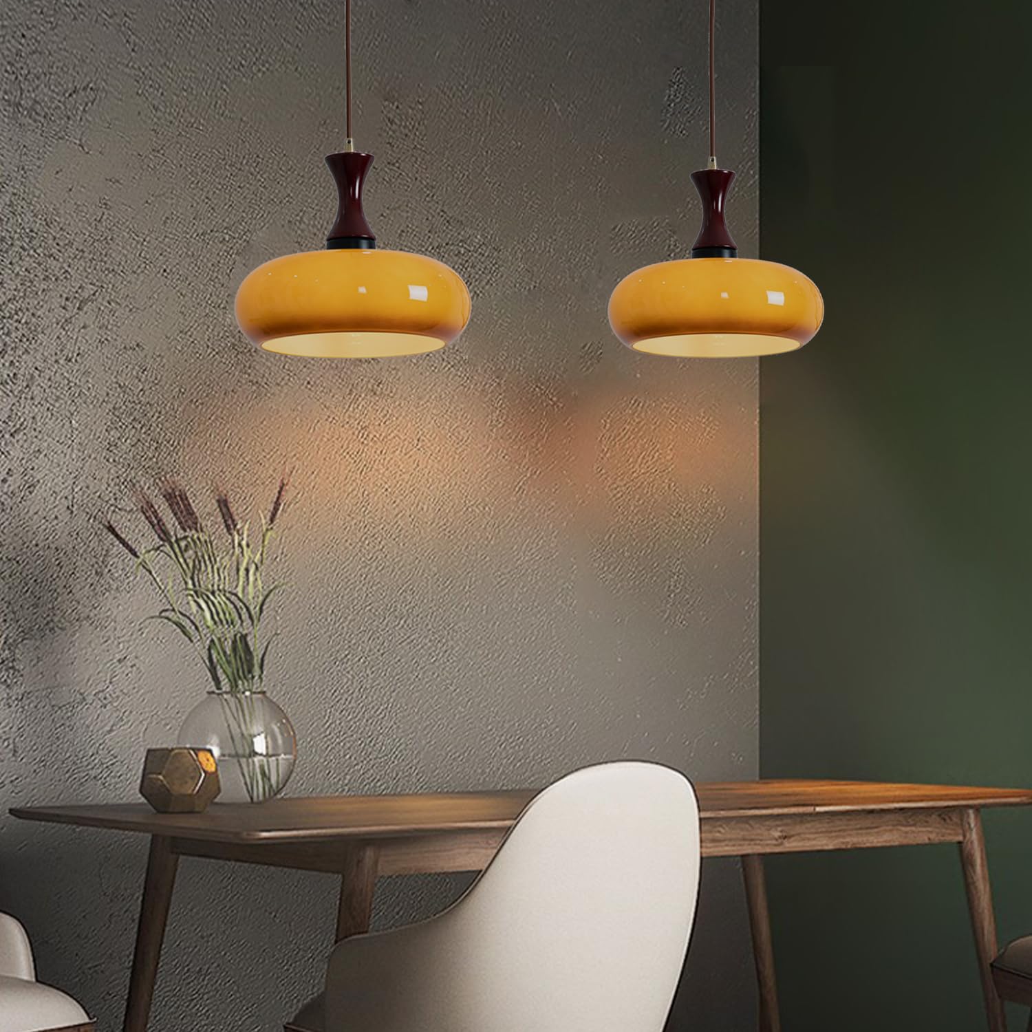 Lámpara Colgante de Madera Amarilla con Diseño Dome – Iluminación Elegante para Cocina y Salón 3