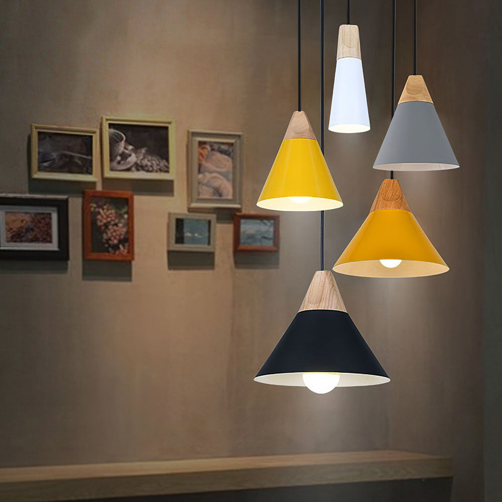 Lámpara Colgante de Madera Minimalista para Comedor - Diseño Nórdico Colorido 1