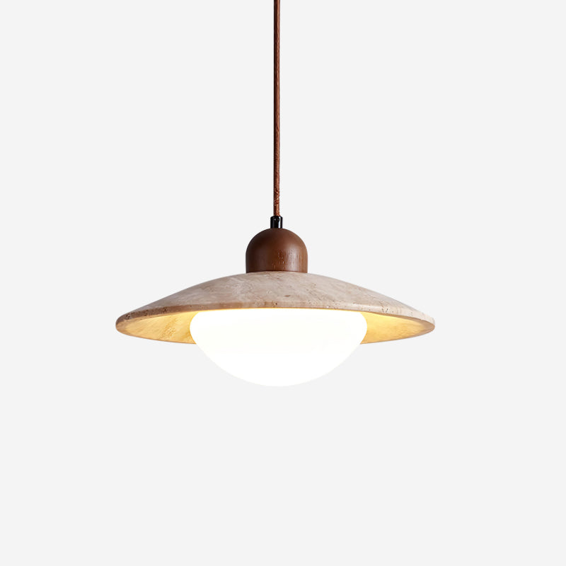 Lámpara Colgante de Travertino y Vidrio, Diseño Moderno y Rústico, Ideal para Techo – Beige y Blanco, 25 cm Diámetro 0