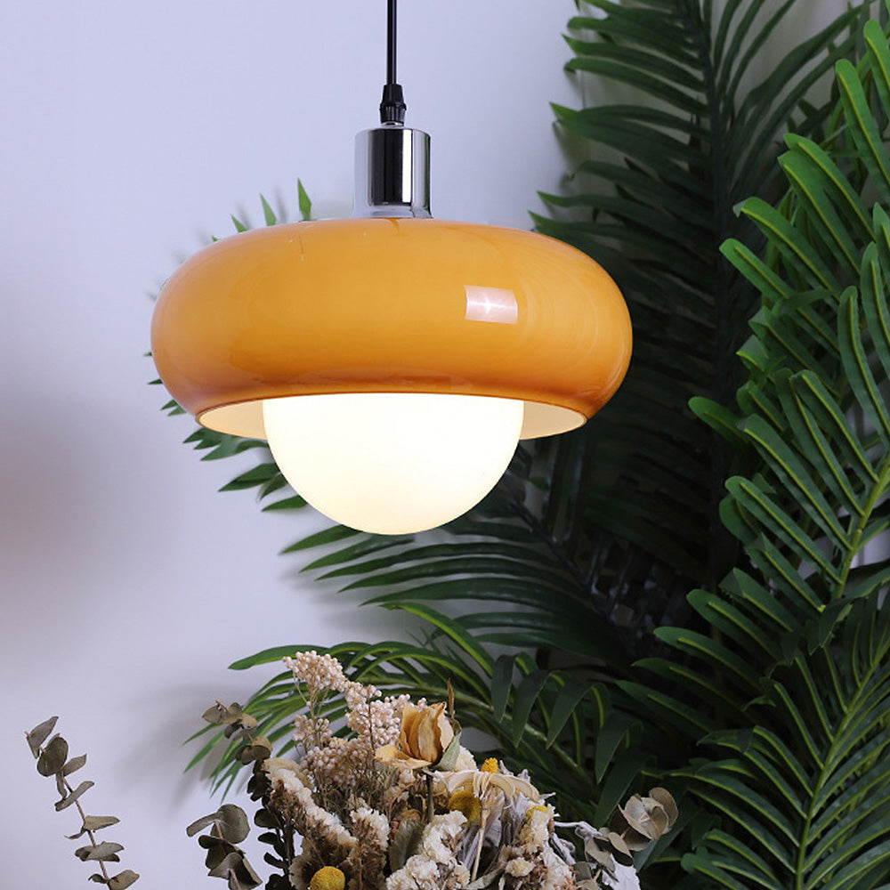Lámpara Colgante de Vidrio Ámbar con Diseño Dome, Lámpara de Techo Moderna para Comedor y Sala de Estar 2