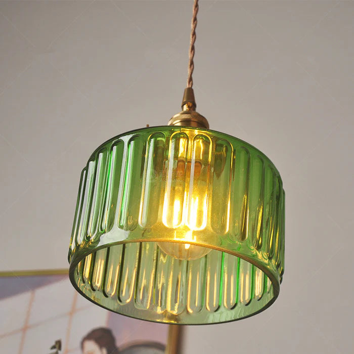 Lámpara Colgante de Vidrio Cilíndrica Vintage con Diseño Elegante y Luz Cálida 3