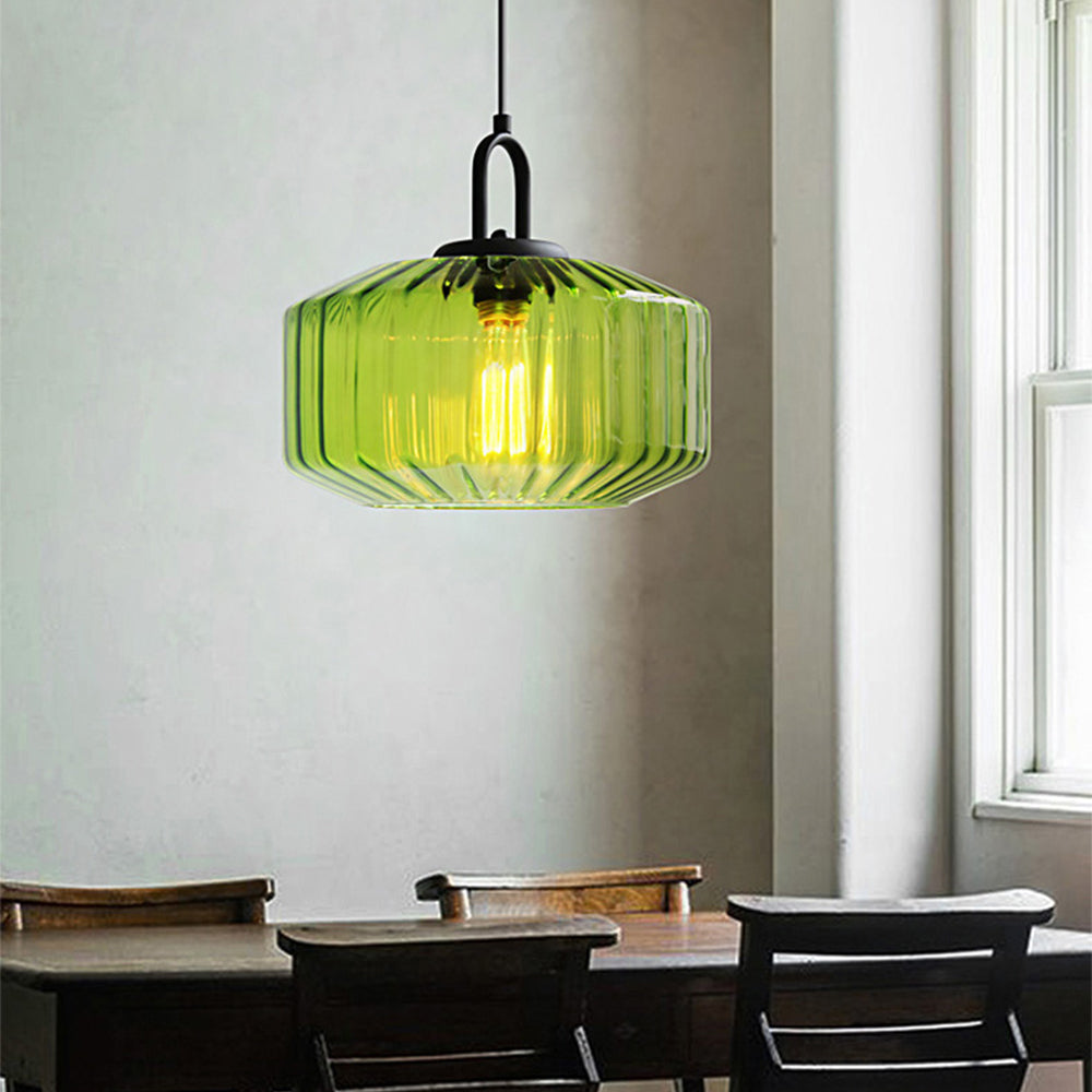 Lámpara Colgante de Vidrio Estriado Vintage – Diseño Clásico para Decoración de Interiores 0