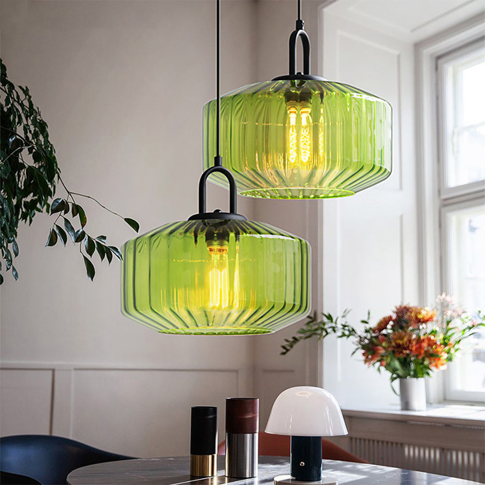 Lámpara Colgante de Vidrio Estriado Vintage – Diseño Clásico para Decoración de Interiores 1