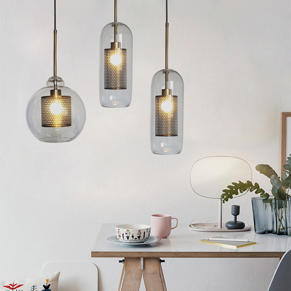 Lámpara Colgante de Vidrio Moderno con Acabado en Oro y Plata – Longitud Ajustable 150cm 4