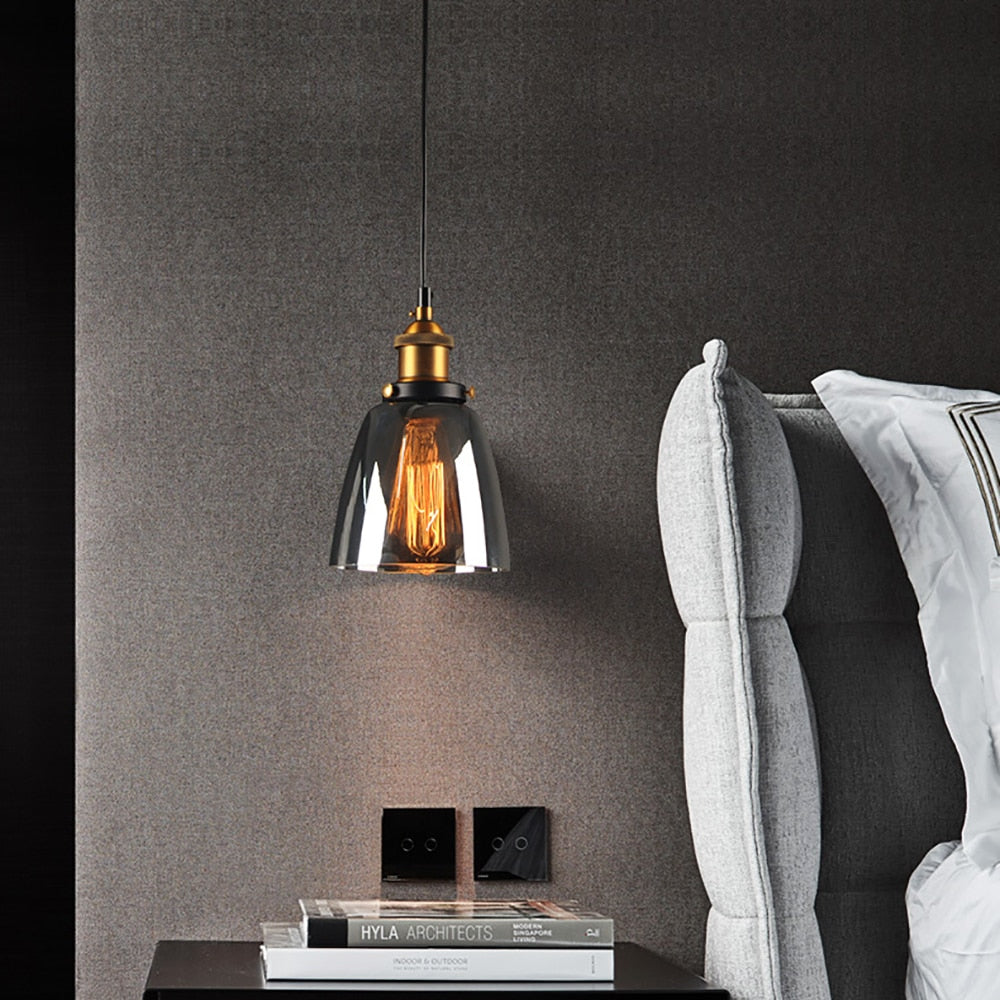 Lámpara Colgante de Vidrio Transparente de Estilo Nórdico para Mesita de Noche 1