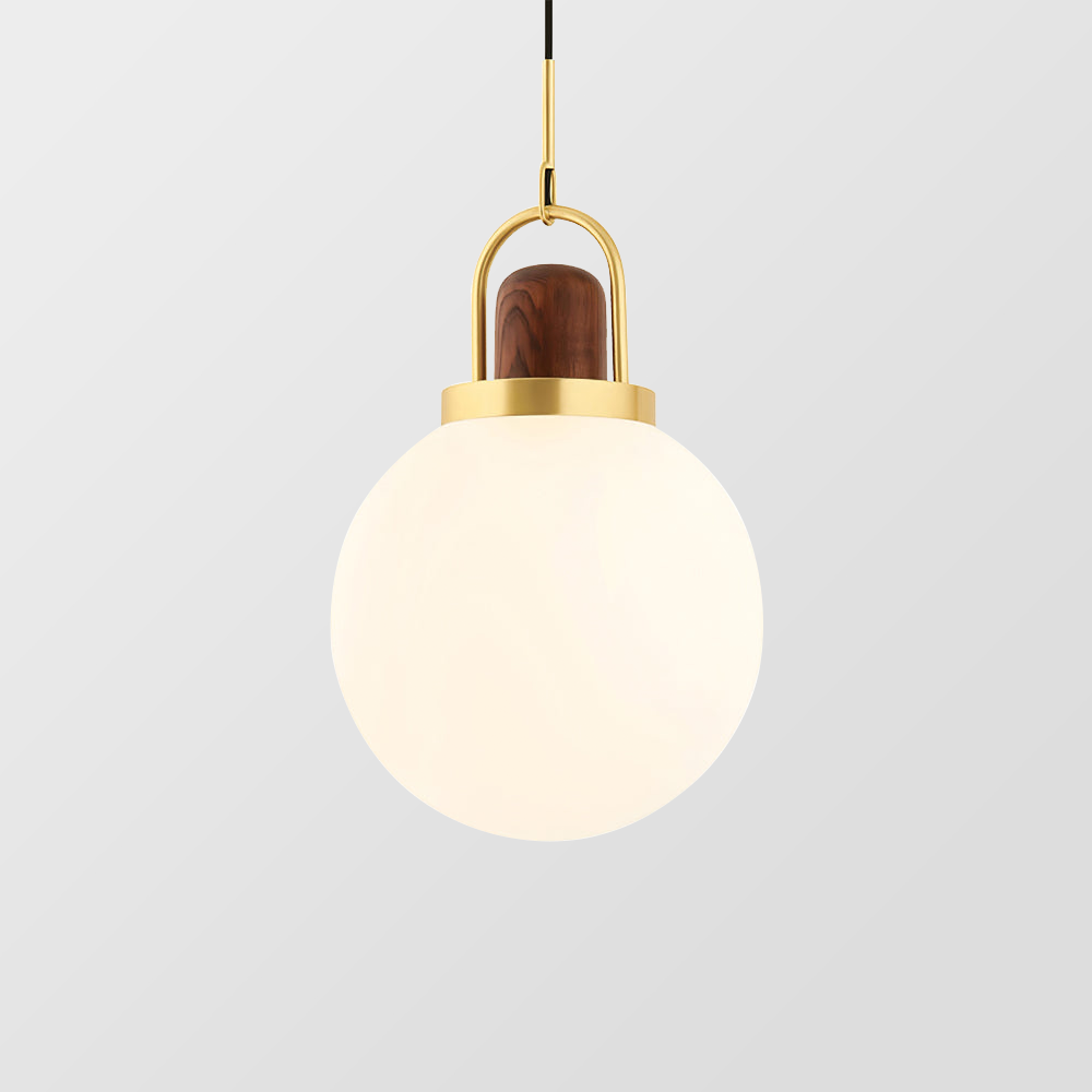 Lámpara Colgante de Vidrio con Acabado Dorado y Madera de Nogal – Diseño Elegante para Comedor y Sala de Estar 8