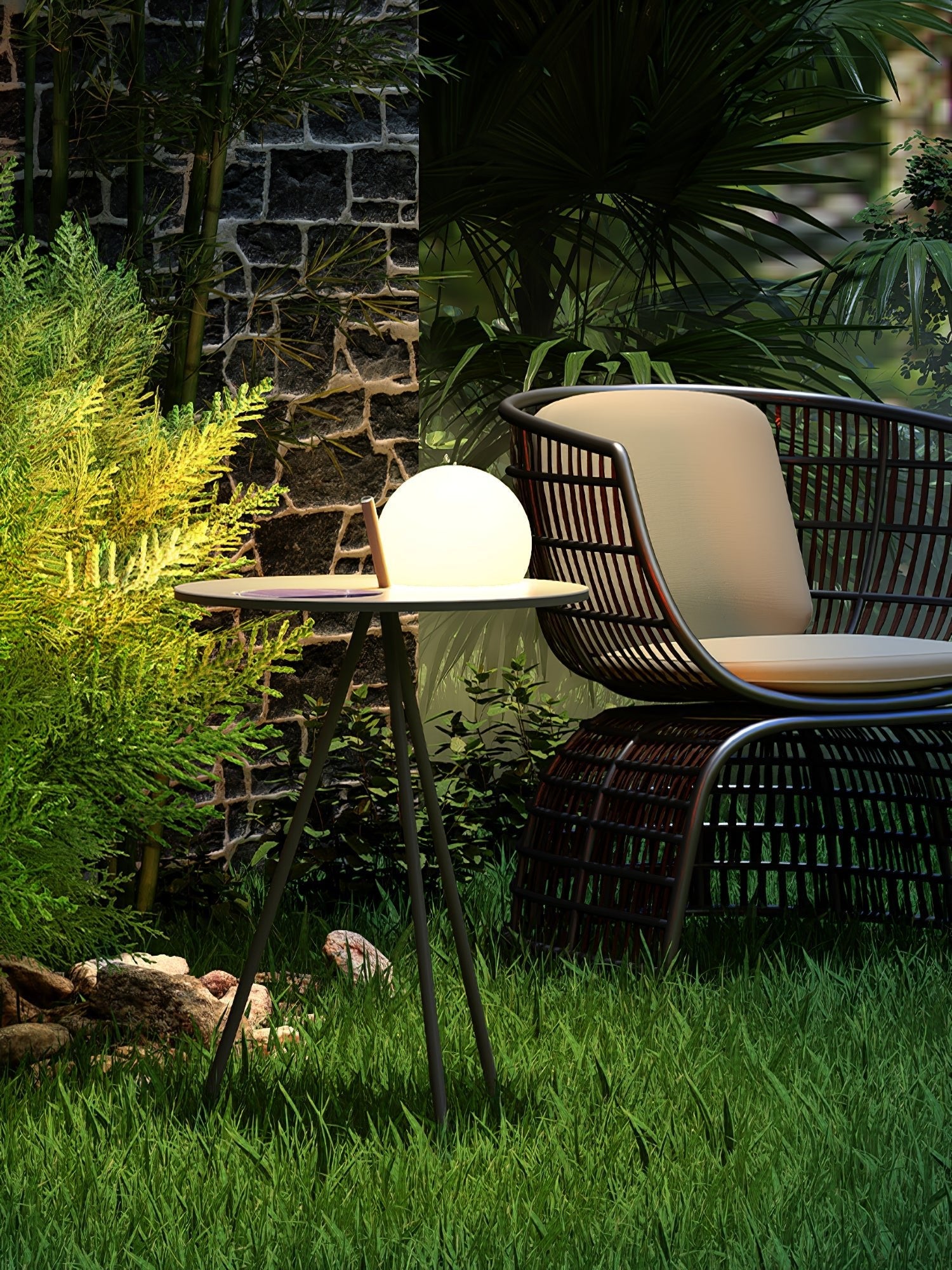 Lámpara Solar Exterior Tripode con Mesa Auxiliar y Control Remoto – Luz LED Resistente al Agua para Jardín y Patio 2