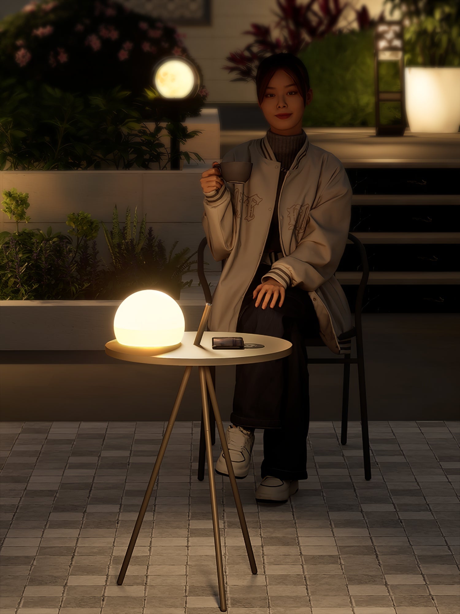 Lámpara Solar Exterior Tripode con Mesa Auxiliar y Control Remoto – Luz LED Resistente al Agua para Jardín y Patio 4
