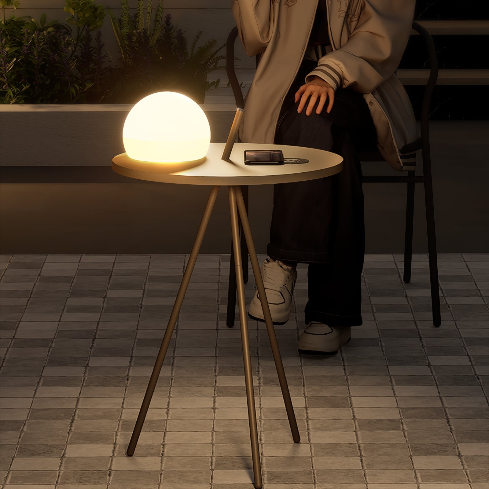 Lámpara Solar Exterior Tripode con Mesa Auxiliar y Control Remoto – Luz LED Resistente al Agua para Jardín y Patio 5