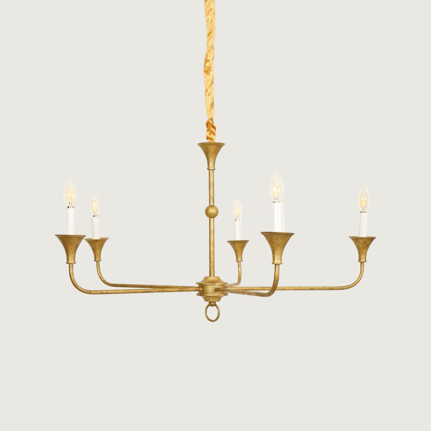 Lámpara de Araña Elegante de Candelabro en Bronce y Metal con Bombillas LED, Tamaño Ajustable y Acabados de Hoja de Oro 0