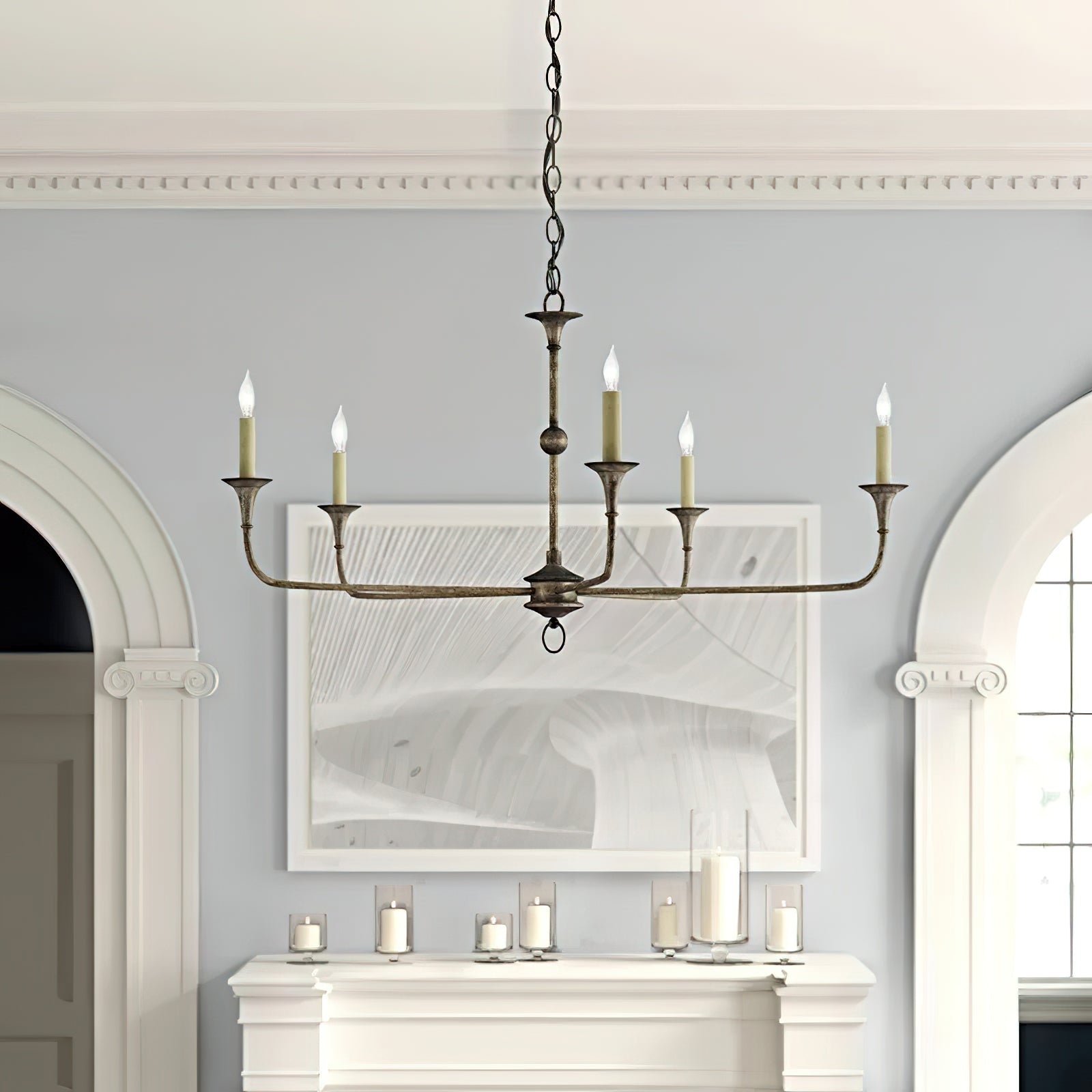 Lámpara de Araña Elegante de Candelabro en Bronce y Metal con Bombillas LED, Tamaño Ajustable y Acabados de Hoja de Oro 5