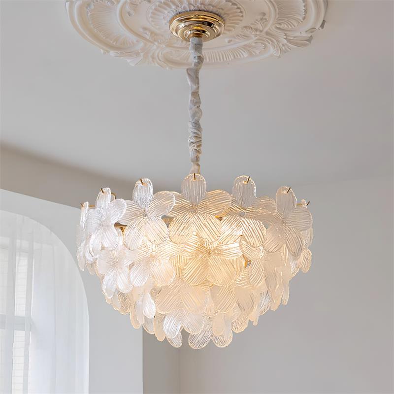 Lámpara de Araña Floral de Vidrio Rosa y Púrpura, Diámetro 50 cm, Altura Ajustable, Diseño Moderno para Iluminación Interior 10