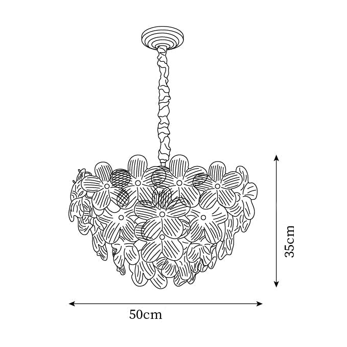 Lámpara de Araña Floral de Vidrio Rosa y Púrpura, Diámetro 50 cm, Altura Ajustable, Diseño Moderno para Iluminación Interior 4