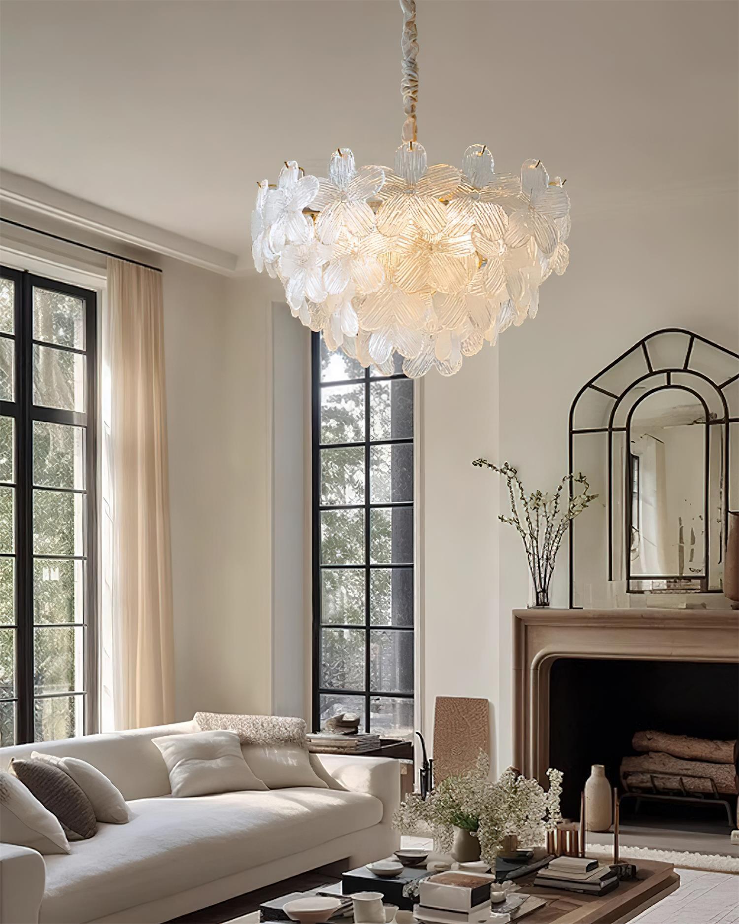 Lámpara de Araña Floral de Vidrio Rosa y Púrpura, Diámetro 50 cm, Altura Ajustable, Diseño Moderno para Iluminación Interior 7