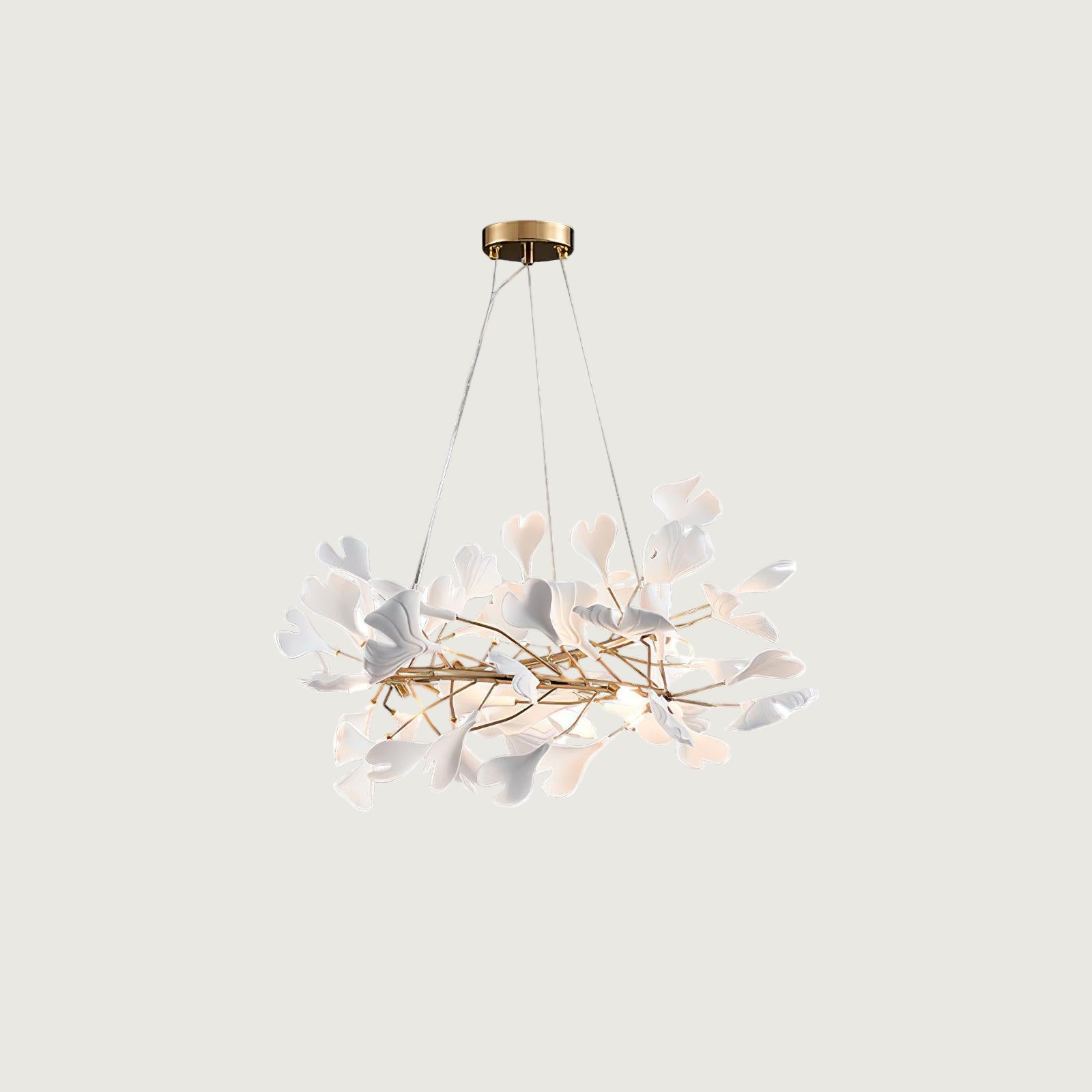 Lámpara de Araña Ginkgo Biloba de Porcelana, Personalizable, Acabados Dorados y Blancos, Tamaños de 60cm a 150cm 0