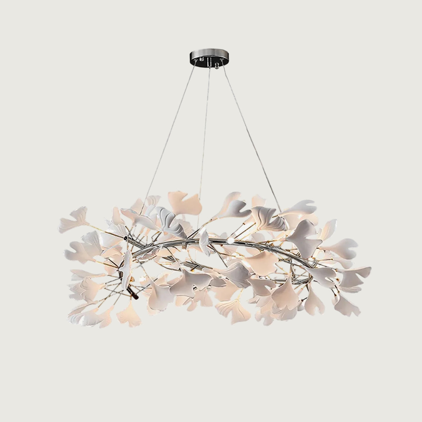 Lámpara de Araña Ginkgo Biloba de Porcelana, Personalizable, Acabados Dorados y Blancos, Tamaños de 60cm a 150cm 13