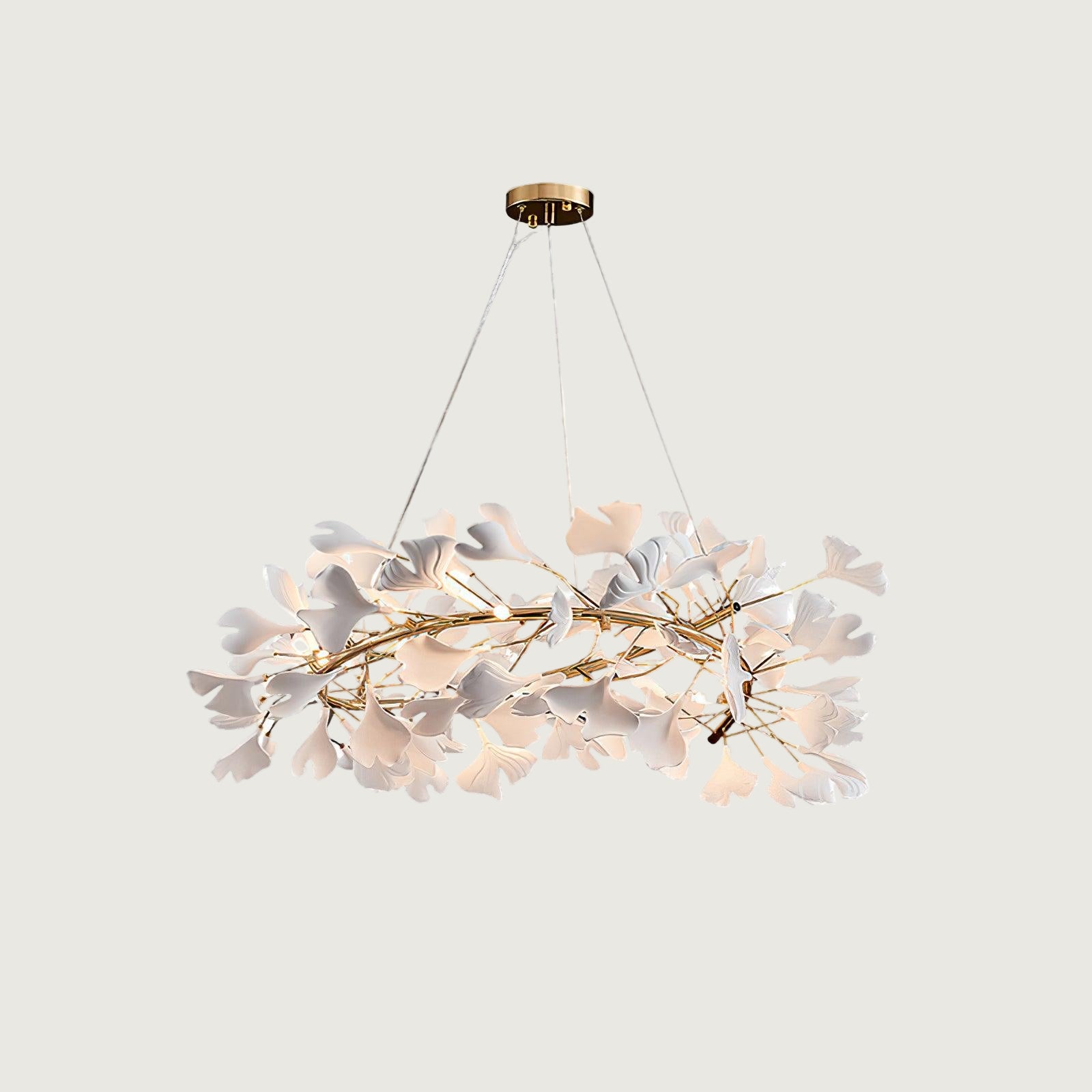 Lámpara de Araña Ginkgo Biloba de Porcelana, Personalizable, Acabados Dorados y Blancos, Tamaños de 60cm a 150cm 14