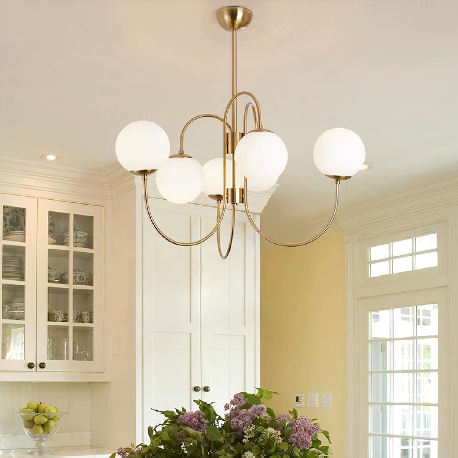 Lámpara de Araña Gooseneck de Hierro Forjado y Vidrio – Diseño Elegante para Interiores Modernos 3
