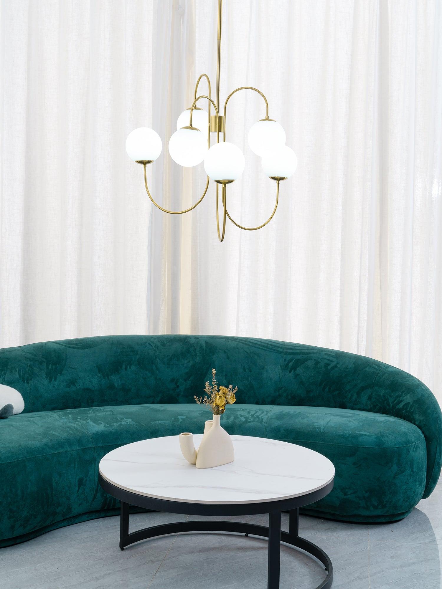 Lámpara de Araña Gooseneck de Hierro Forjado y Vidrio – Diseño Elegante para Interiores Modernos 8