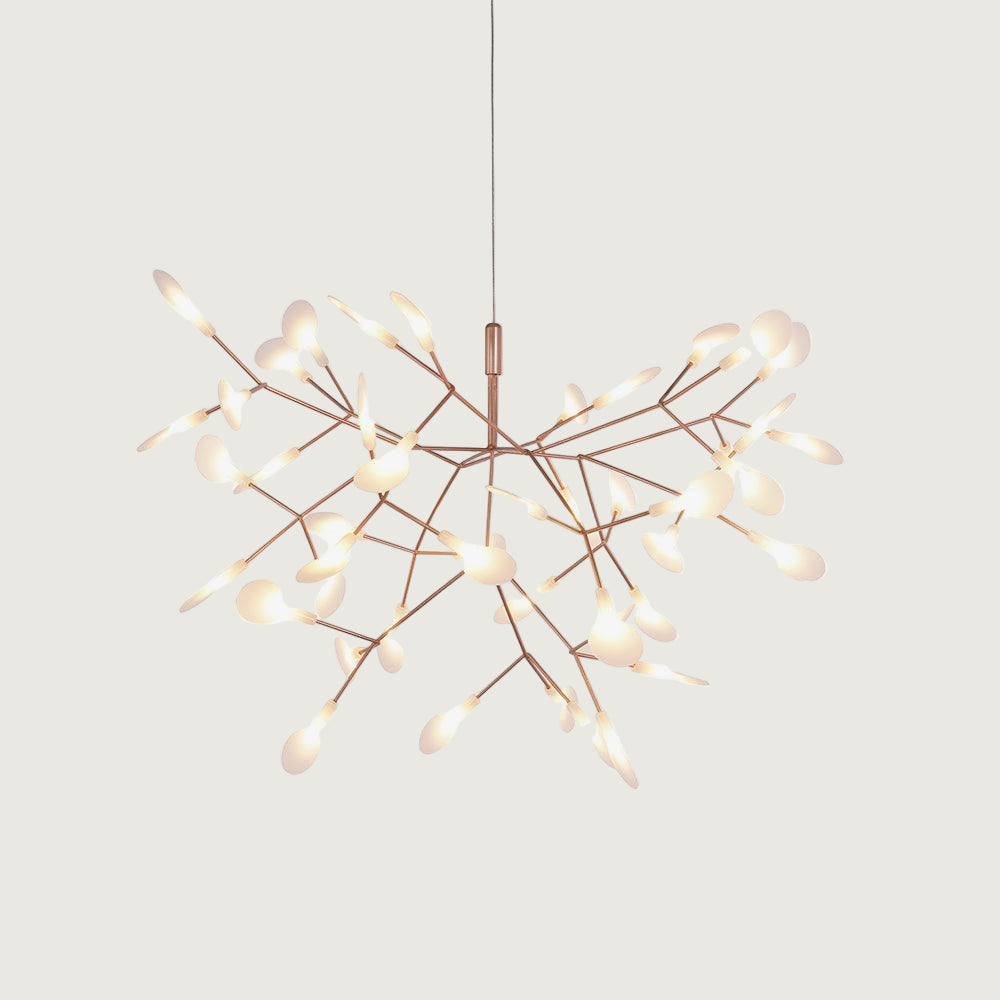 Lámpara de Araña LED Rosa Dorado con Hojas Reposicionables – Diseño Natural y Decorativo 1