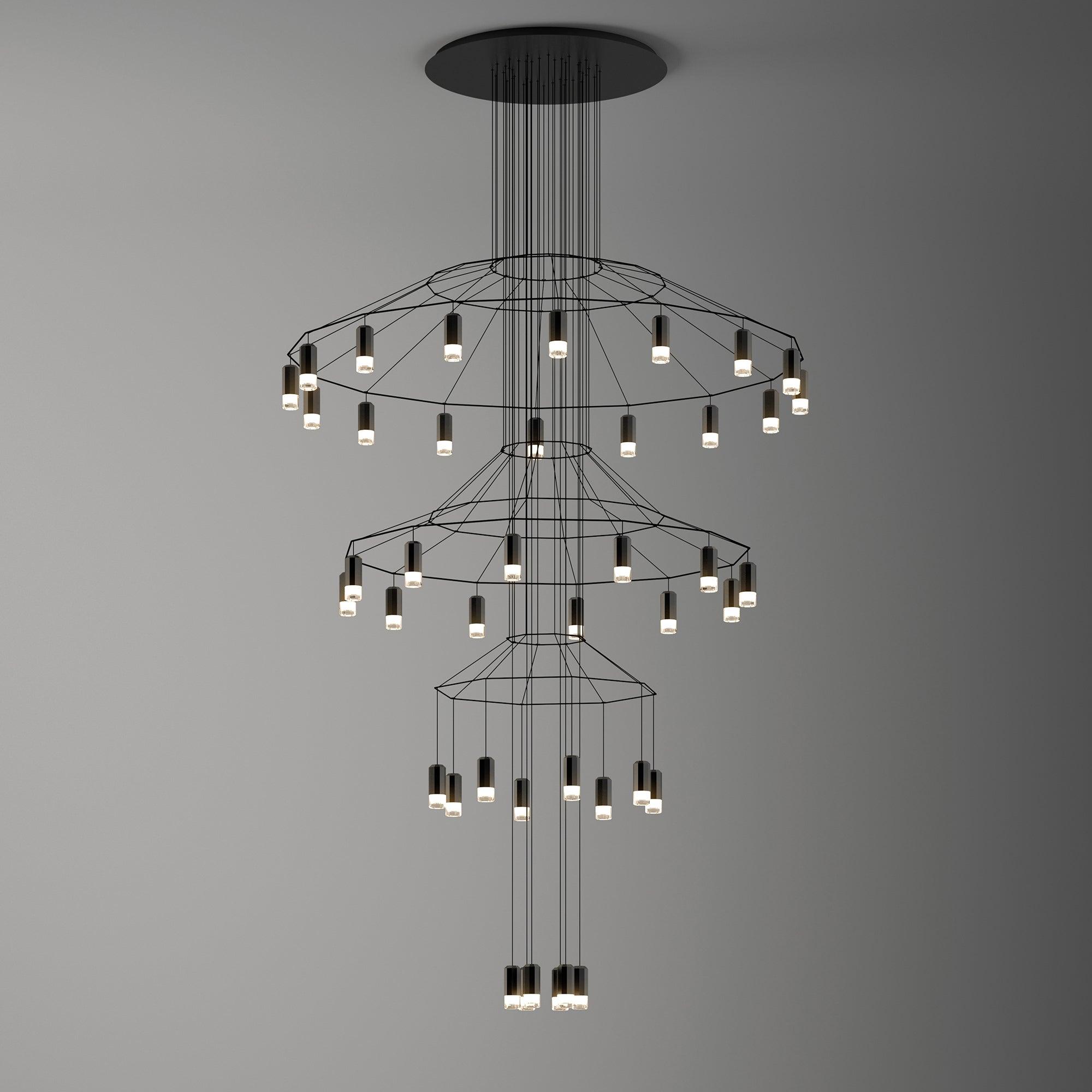 Lámpara de Araña Lines con LED, Diseño Moderno y Estructura de Cable Negro 12