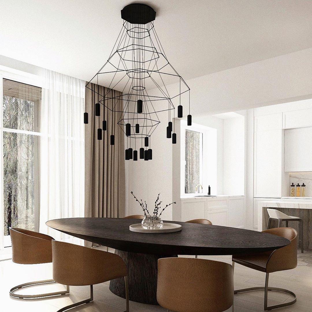 Lámpara de Araña Lines con LED, Diseño Moderno y Estructura de Cable Negro 3