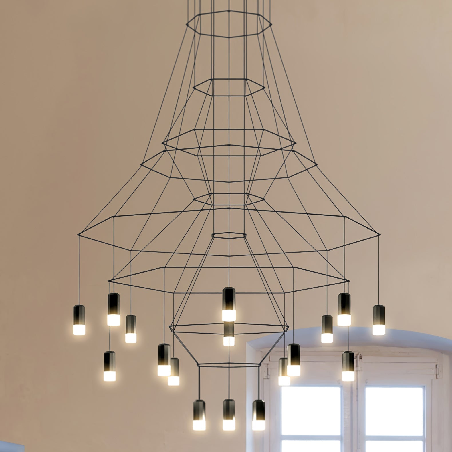 Lámpara de Araña Lines con LED, Diseño Moderno y Estructura de Cable Negro 6