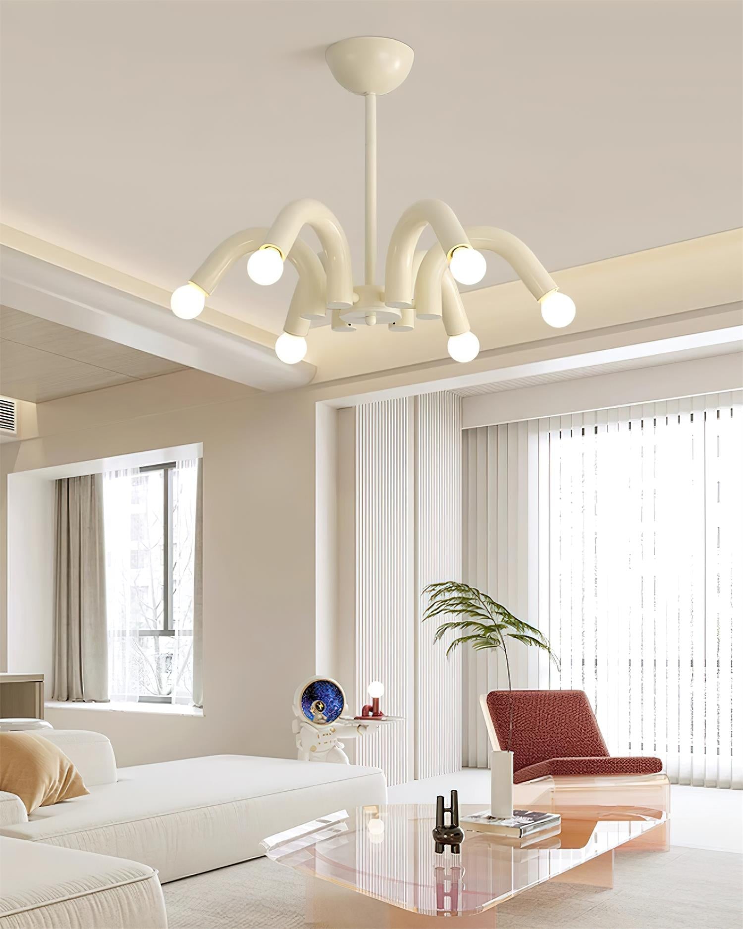 Lámpara de Araña Moderna de 6 Luces en Beige, Diseño Curvado, Diámetro 54 cm, Ideal para Interiores 2