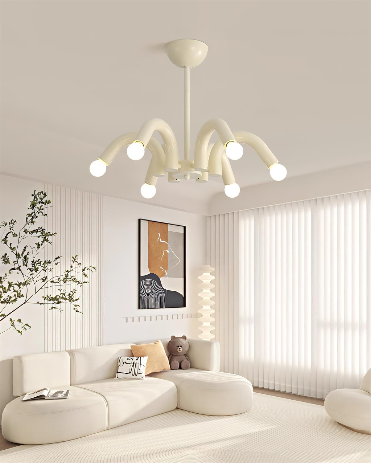 Lámpara de Araña Moderna de 6 Luces en Beige, Diseño Curvado, Diámetro 54 cm, Ideal para Interiores 3