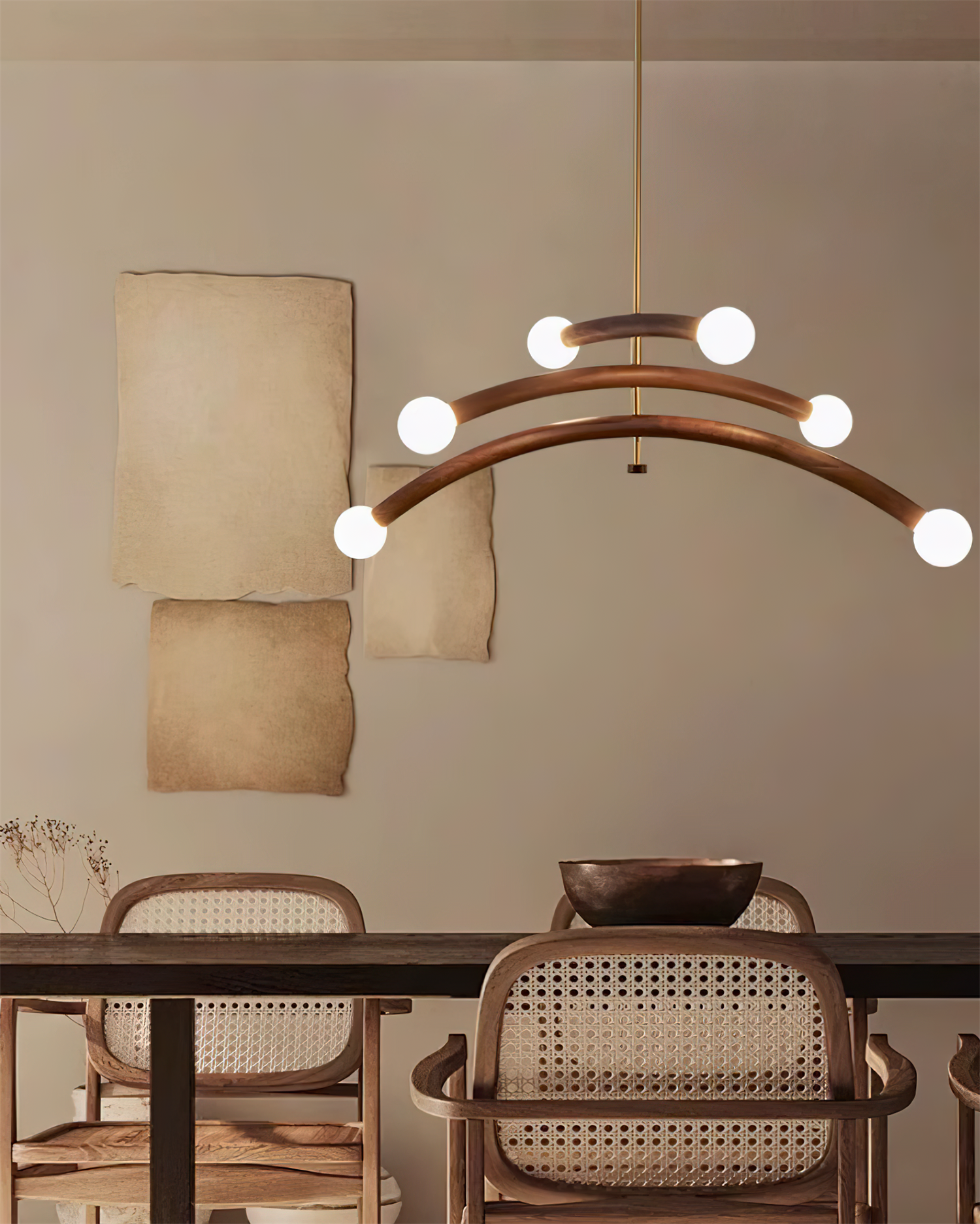 Lámpara de Araña Moderna de Madera y Vidrio, Acabado en Cobre, 6 Luces, Diseño Elegante para Interiores 5