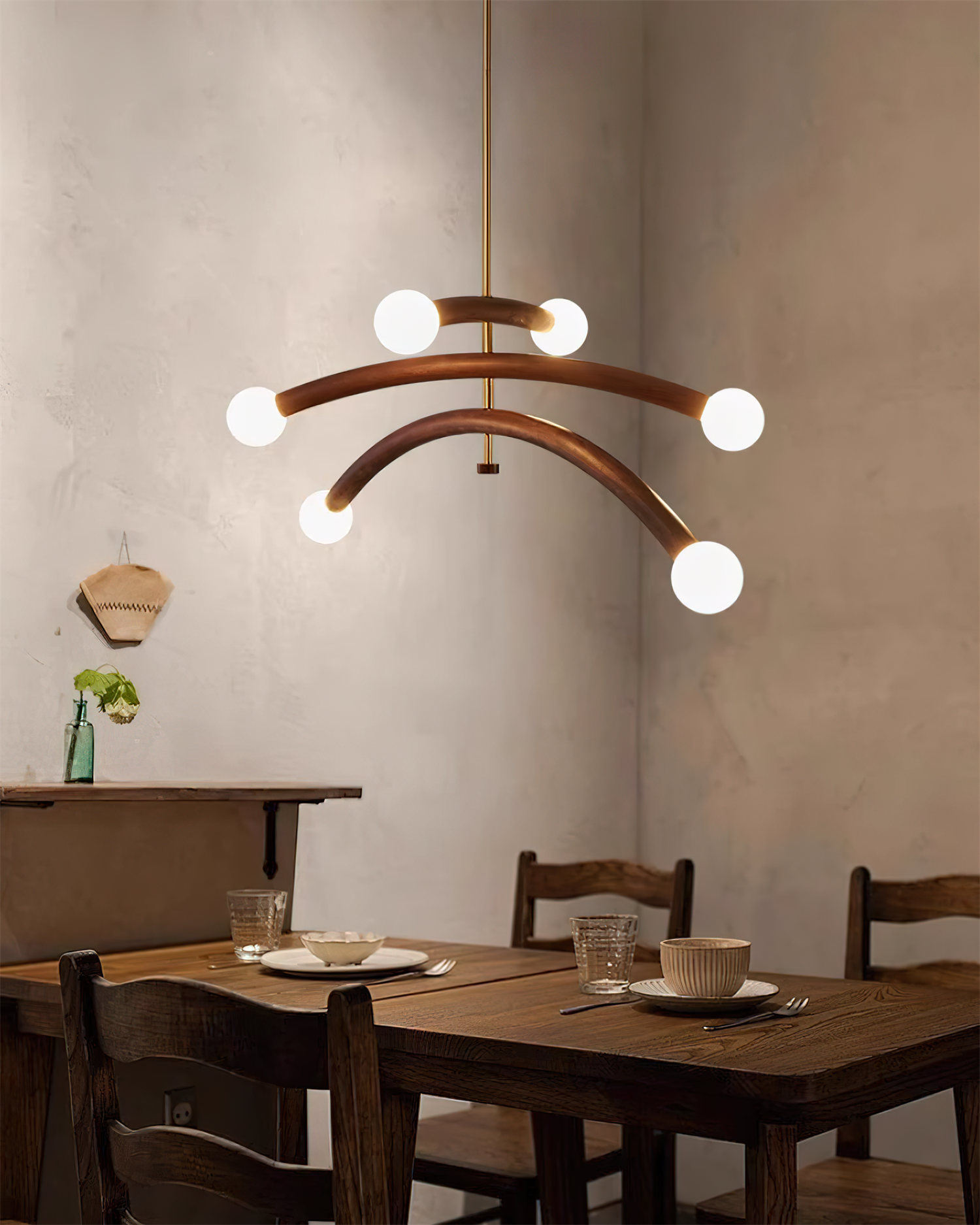 Lámpara de Araña Moderna de Madera y Vidrio, Acabado en Cobre, 6 Luces, Diseño Elegante para Interiores 6