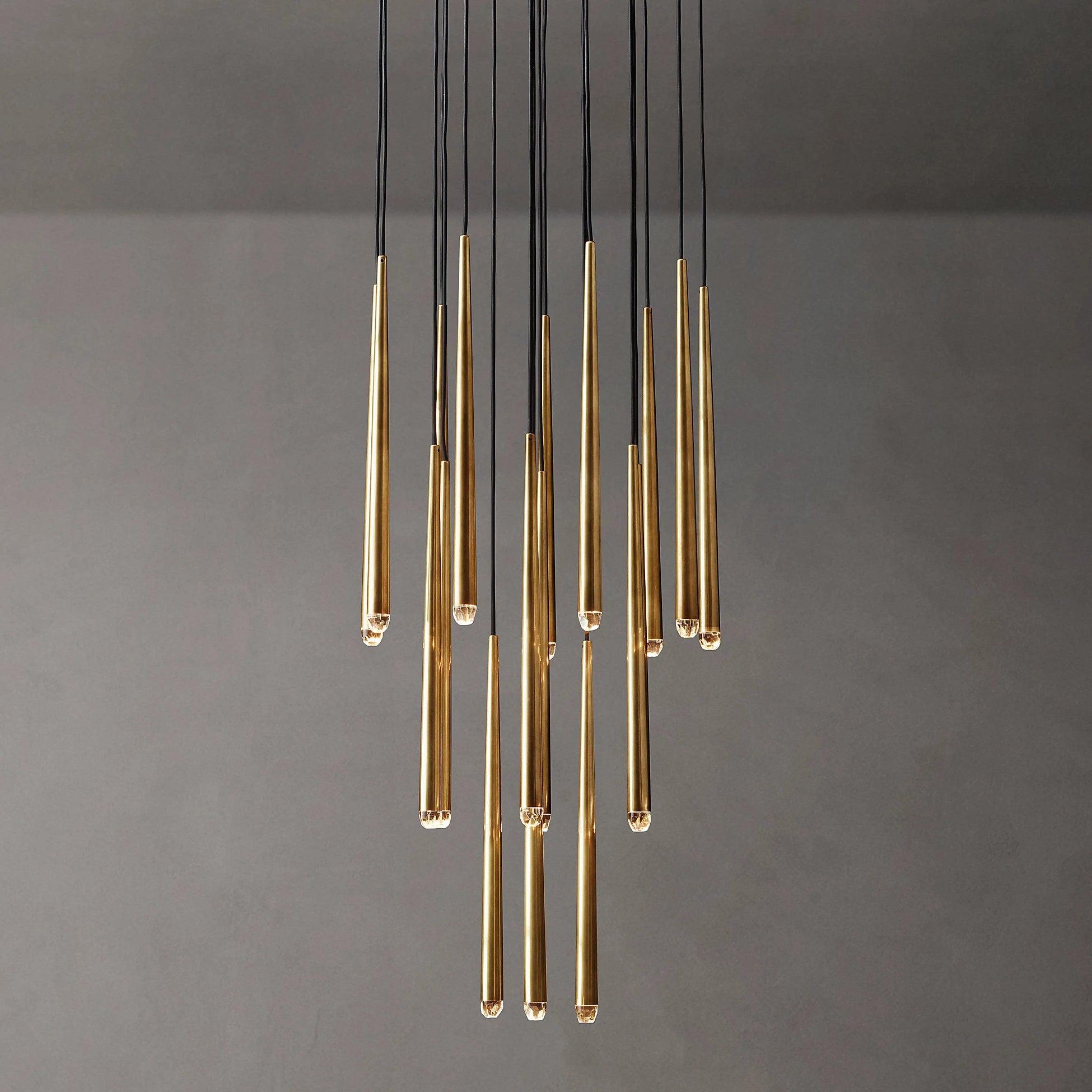 Lámpara de Araña Redonda Minimalista de Bronce y Cristal – Diseño Elegante para Iluminación Interior 9