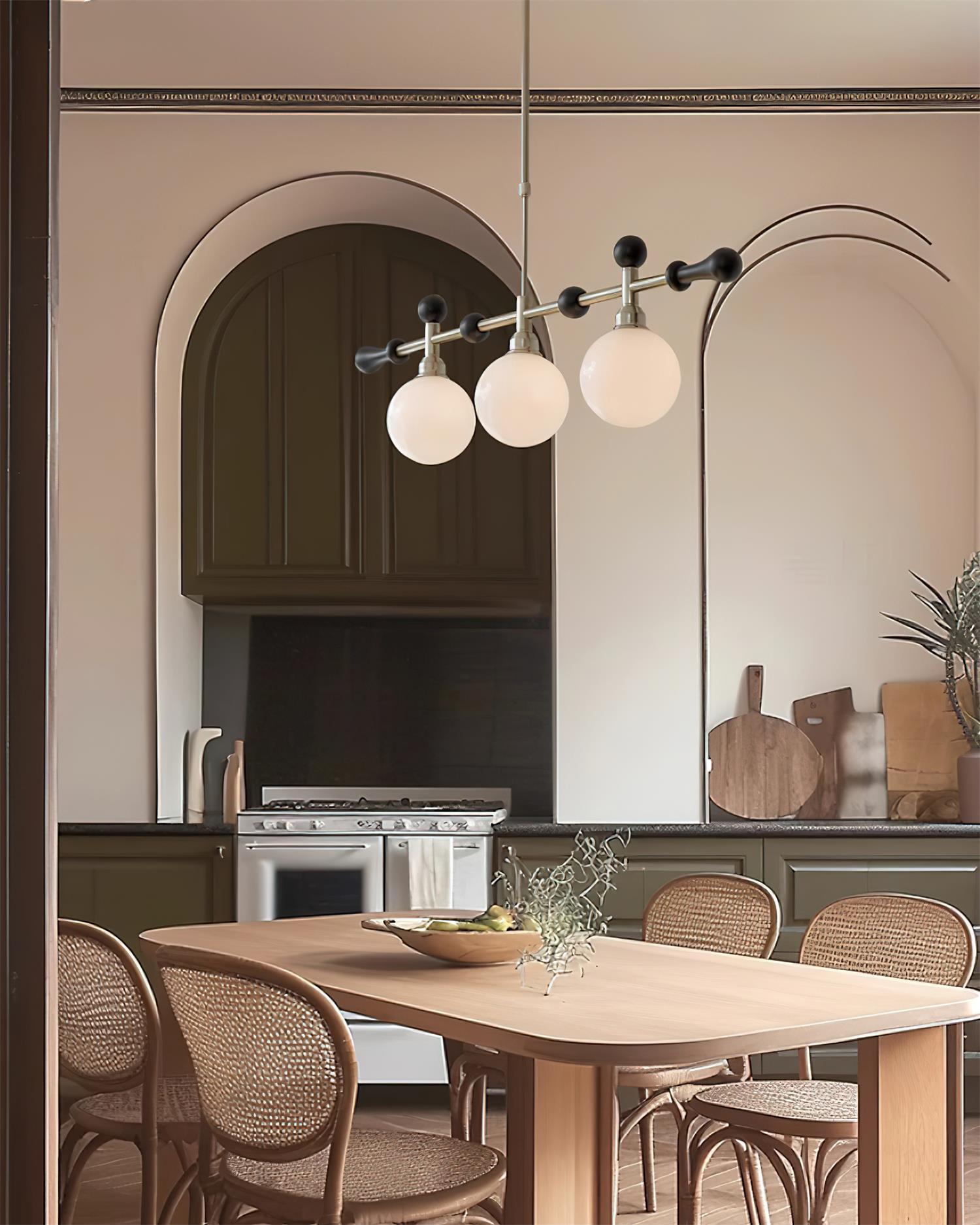 Lámpara de Araña Retro Satilla de 3 y 5 Luces en Dorado y Vidrio Blanco para Comedor o Sala de Estar 7