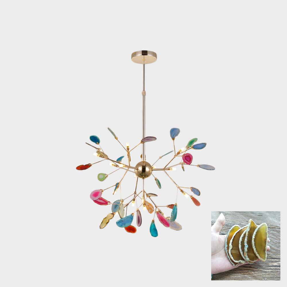 Lámpara de Araña de Ágata Multicolor con Brazo Dorado y Altura Ajustable – Diseño Elegante para Hogar y Oficina 10