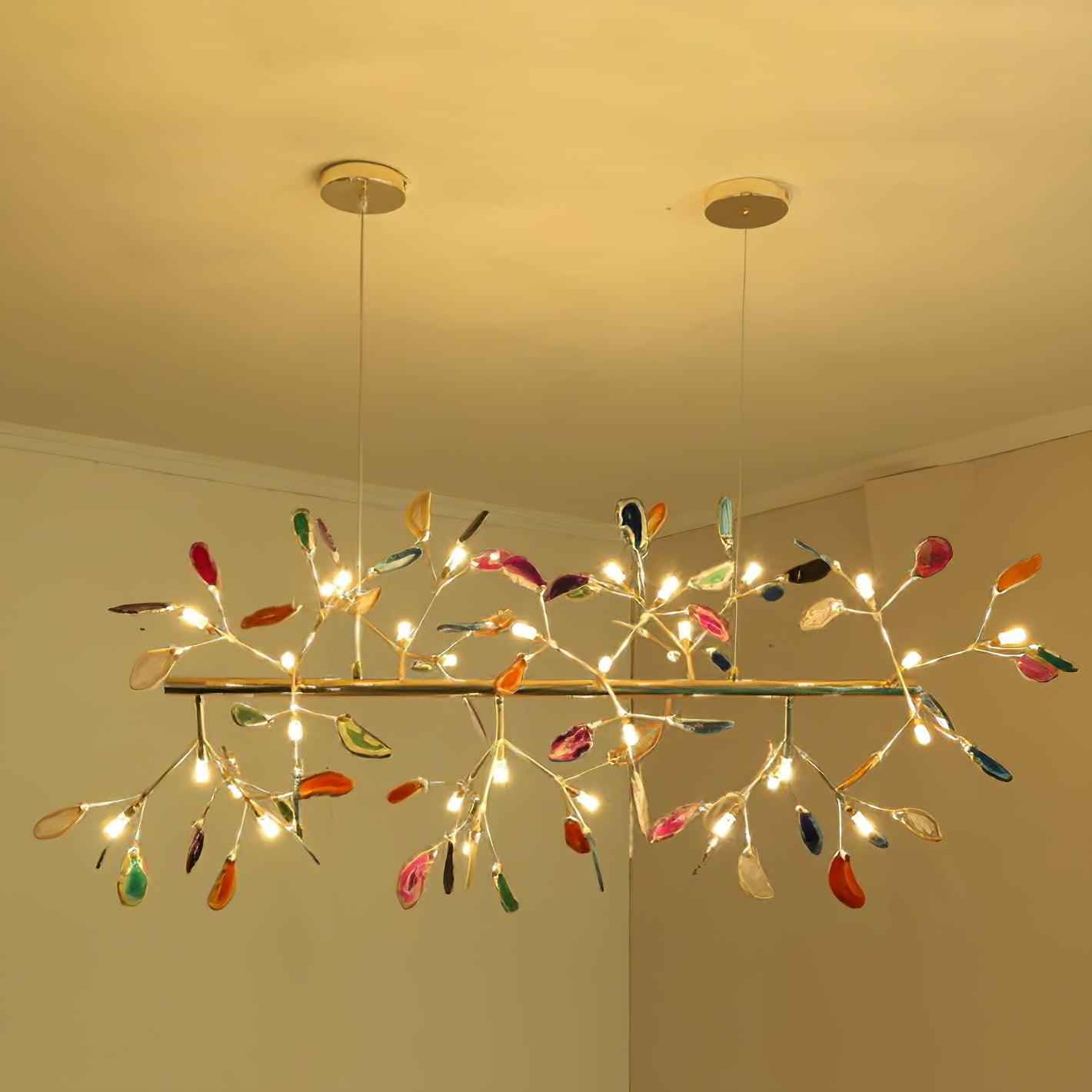 Lámpara de Araña de Ágata Multicolor con Brazo Dorado y Altura Ajustable – Diseño Elegante para Hogar y Oficina 12