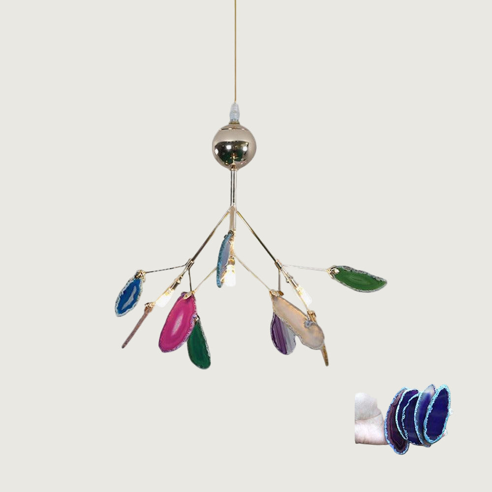 Lámpara de Araña de Ágata Multicolor con Brazo Dorado y Altura Ajustable – Diseño Elegante para Hogar y Oficina 18