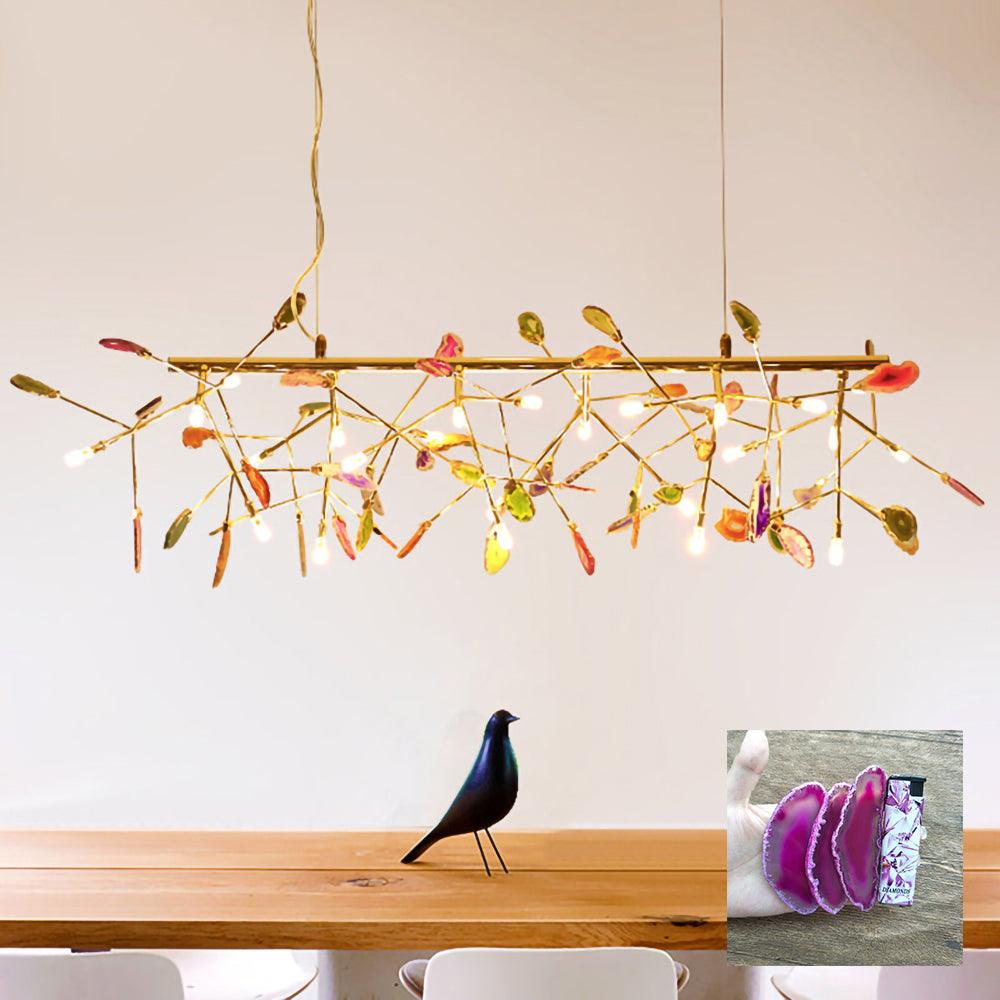 Lámpara de Araña de Ágata Multicolor con Brazo Dorado y Altura Ajustable – Diseño Elegante para Hogar y Oficina 20