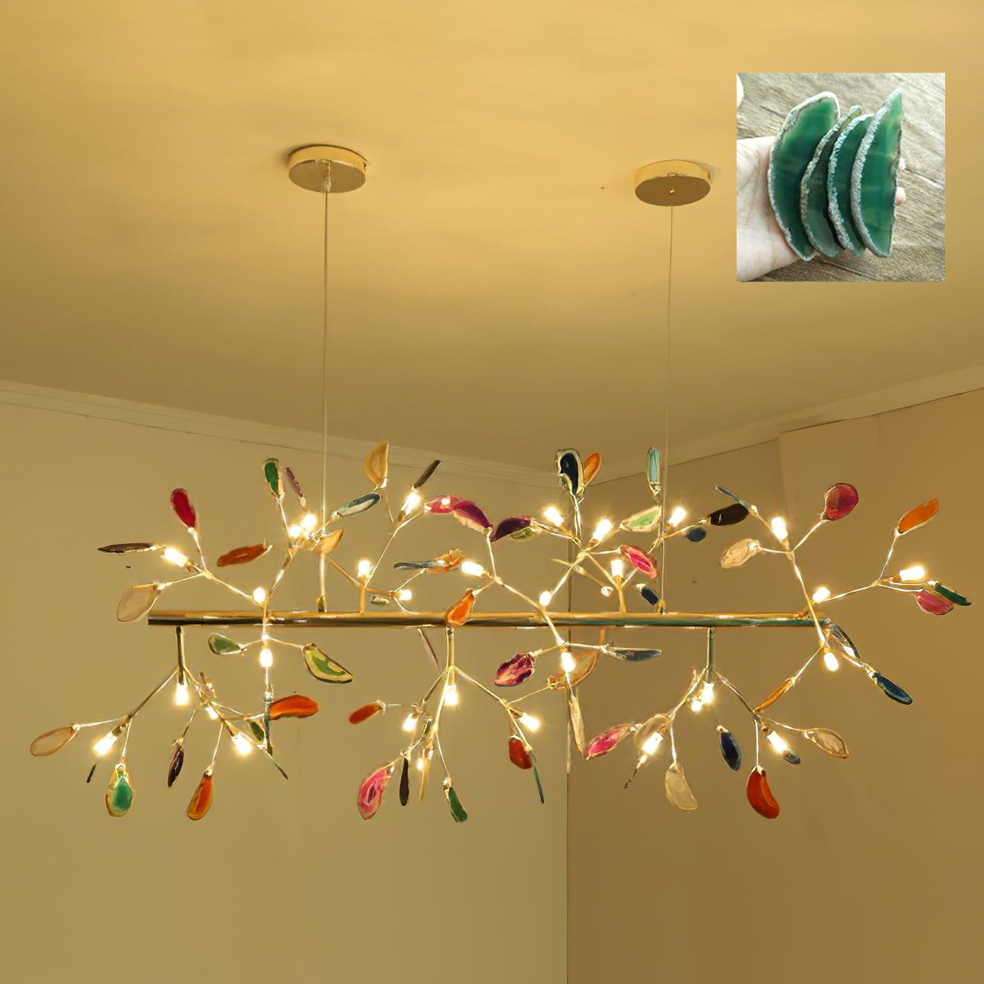 Lámpara de Araña de Ágata Multicolor con Brazo Dorado y Altura Ajustable – Diseño Elegante para Hogar y Oficina 24