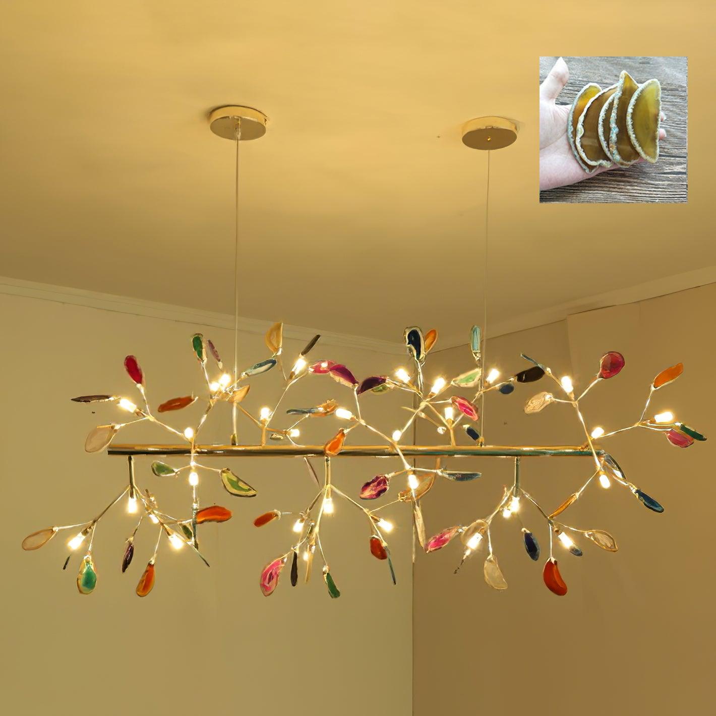 Lámpara de Araña de Ágata Multicolor con Brazo Dorado y Altura Ajustable – Diseño Elegante para Hogar y Oficina 25