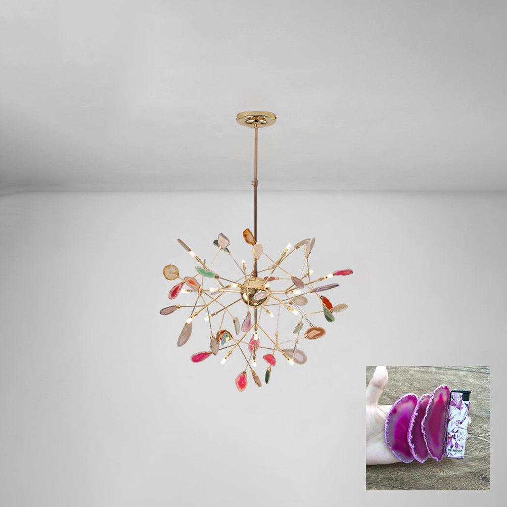 Lámpara de Araña de Ágata Multicolor con Brazo Dorado y Altura Ajustable – Diseño Elegante para Hogar y Oficina 27