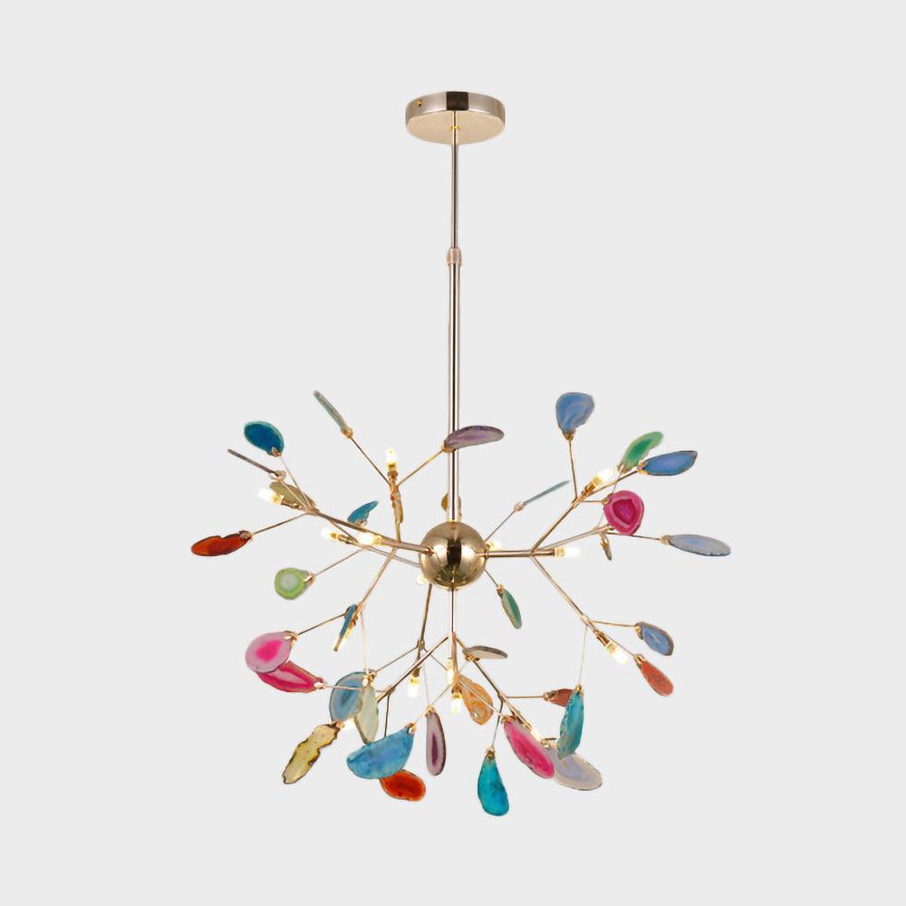 Lámpara de Araña de Ágata Multicolor con Brazo Dorado y Altura Ajustable – Diseño Elegante para Hogar y Oficina 32