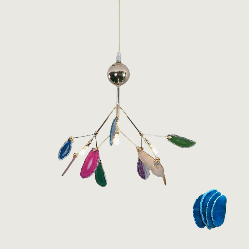 Lámpara de Araña de Ágata Multicolor con Brazo Dorado y Altura Ajustable – Diseño Elegante para Hogar y Oficina 34
