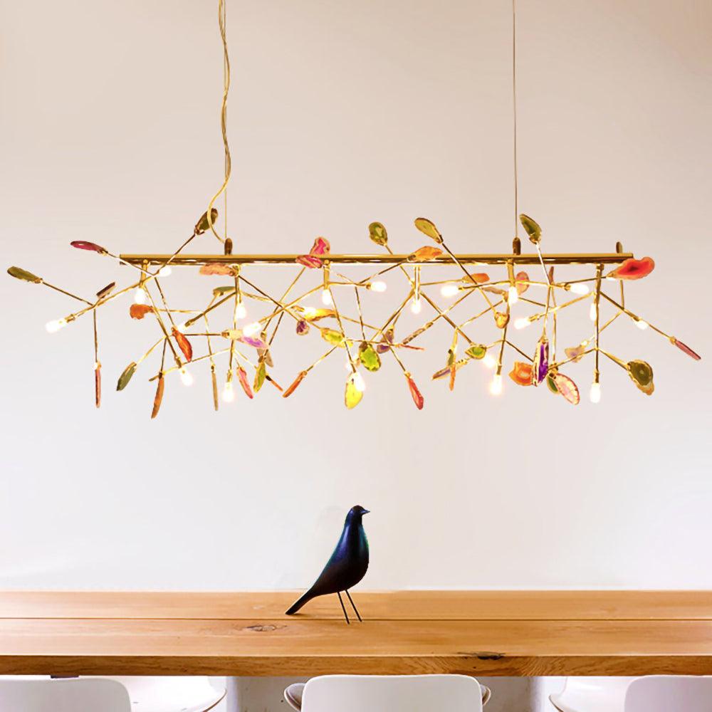 Lámpara de Araña de Ágata Multicolor con Brazo Dorado y Altura Ajustable – Diseño Elegante para Hogar y Oficina 35