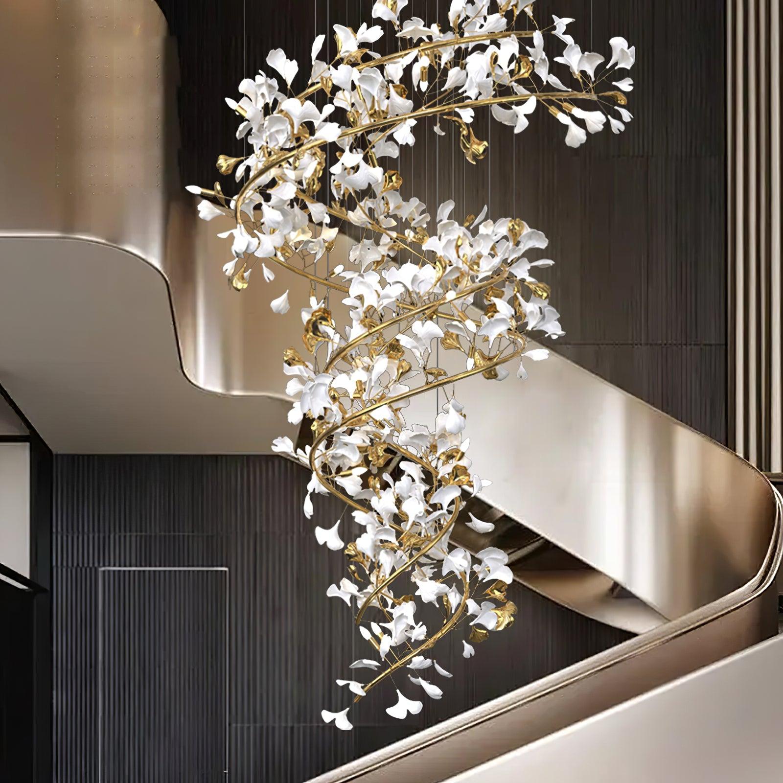 Lámpara de Araña de Cerámica Ginkgo con Pétalos Hechos a Mano – Diseño Exclusivo y Elegante 2